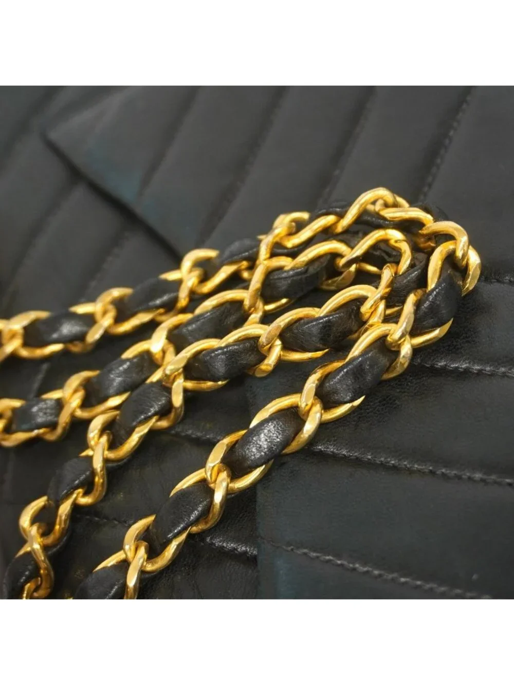 Chanel Shoulder Bag V-stitch Lambskin Black Gold